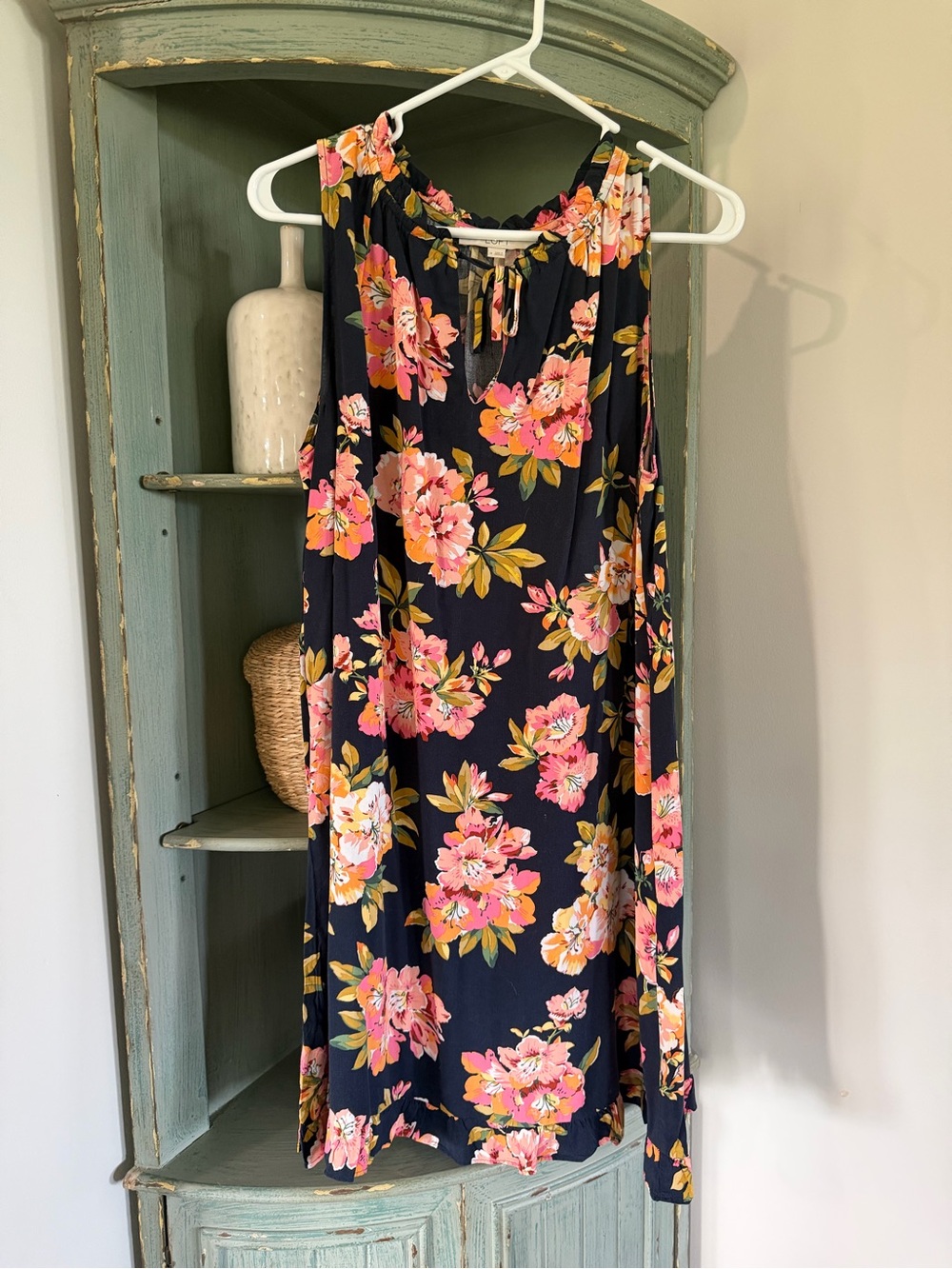LOFT Navy Floral Tie-Neck Sundress